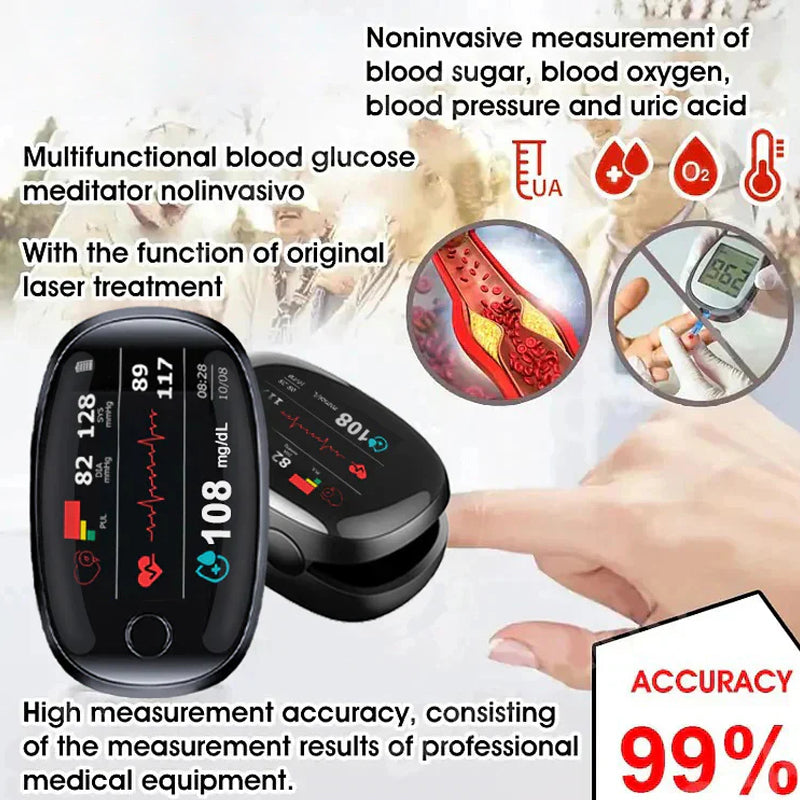 [12 in 1]Smart Glucometer --- (Blood Sugar + Blood Lipids + Blood Pressure + Uric Acid + Heart Rate + Blood Oxygen + Body Temperature + Liver Function + Kidney Function + Prostate Examination + Cancer Detection + Laser Treatment)